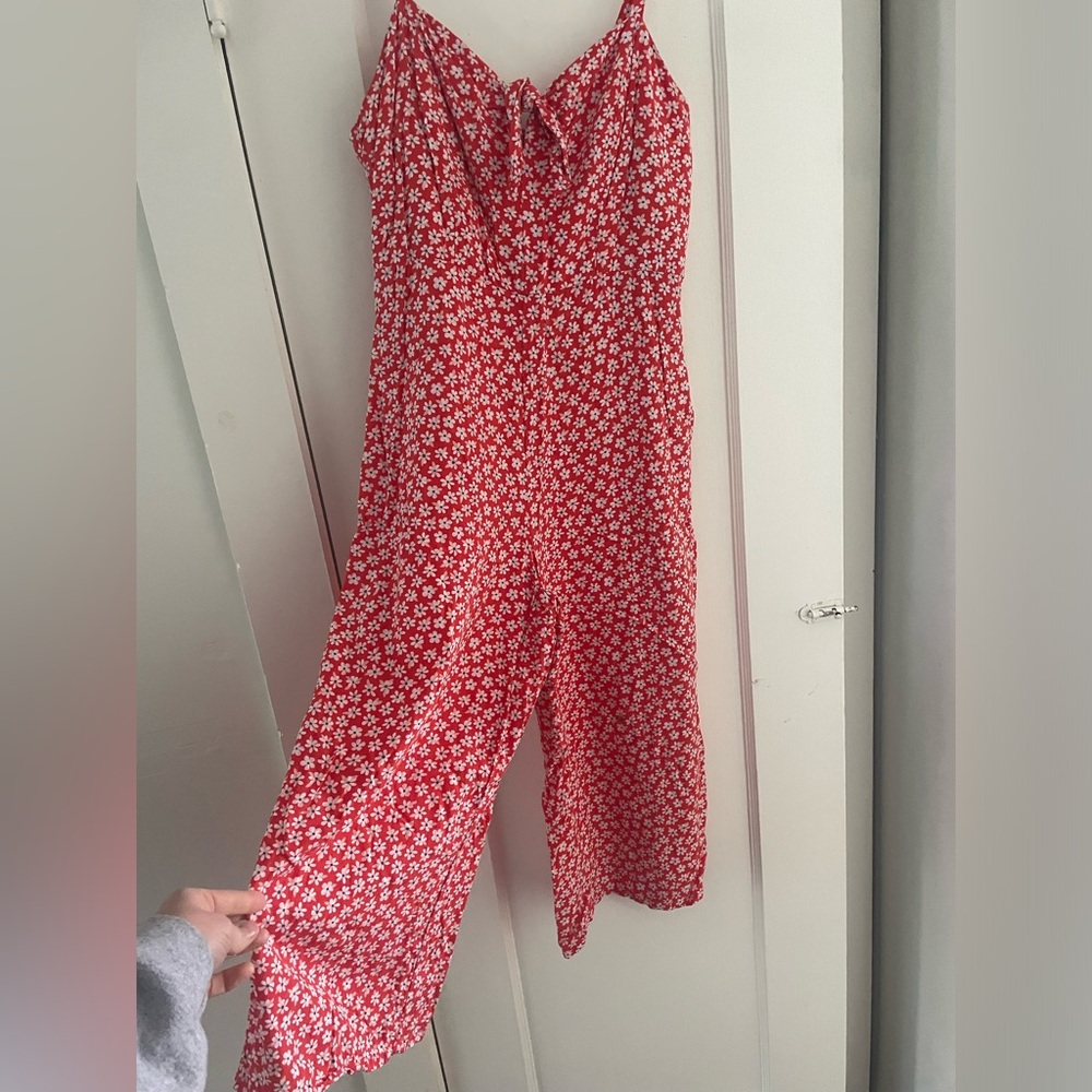 Old navy ditsy red floral jumpsuit